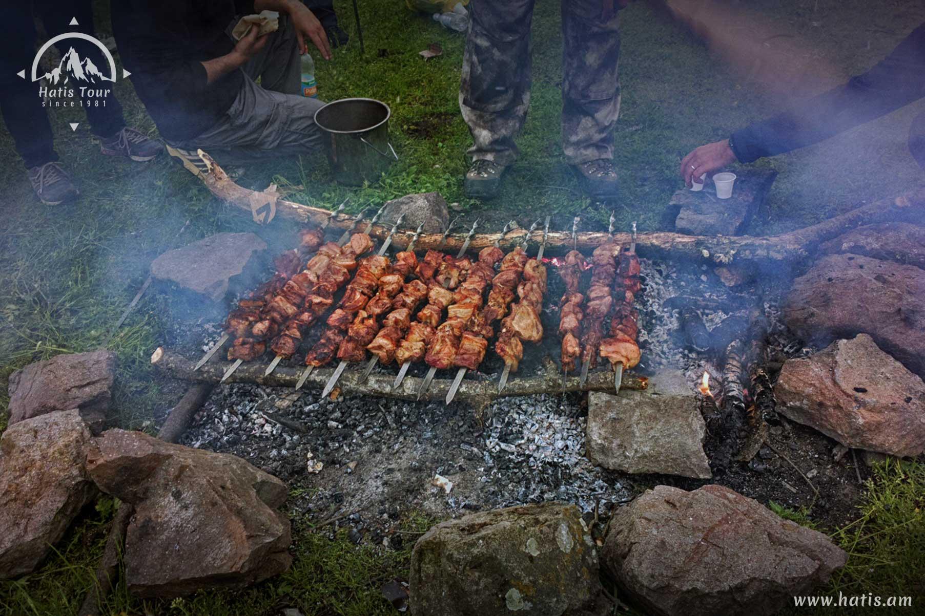 Barbecue on the slope of Mount Khustup